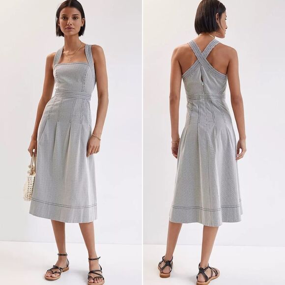 Anthropologie Maeve Green Alessandra Cross Back Midi Dress Size 8 - Picture 9 of 12